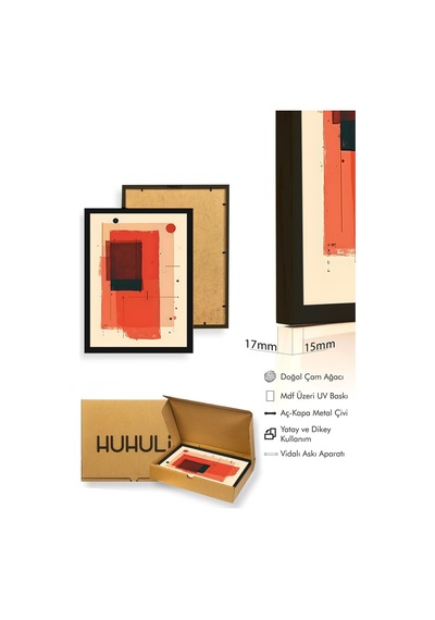 Doğal Ahşap Çerçeveli Soyut Desenli Tablo - Canlı Tonlar Huhu1196