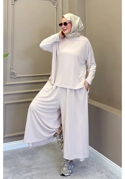 Balenbi Kadın Modal Kumaş Oversize Bol Paça Pantolon Rahat Kalıp İkili Tesettür Takım 1222 - Premium Seri Taş Balenbi Kadın Modal Kumaş Oversize Bol Paça Pantolon Rahat Kalıp İkili Tesettür Takım 1222 - Premium Seri Taş