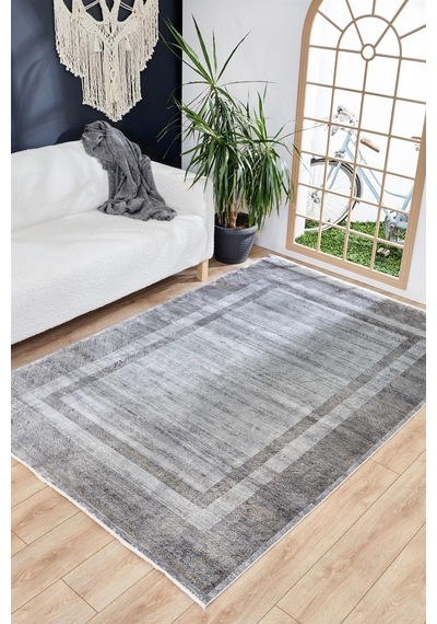 Viskon Bambu Dokuma Halı Yumuşak Dokulu Modern Sık Dokuma Salon Halısı Queen 8106 Gri