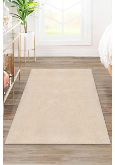 Valeryhome Vl Comfort Peluş Halı Beyaz Düz Saçaklı Bej Saçaksız