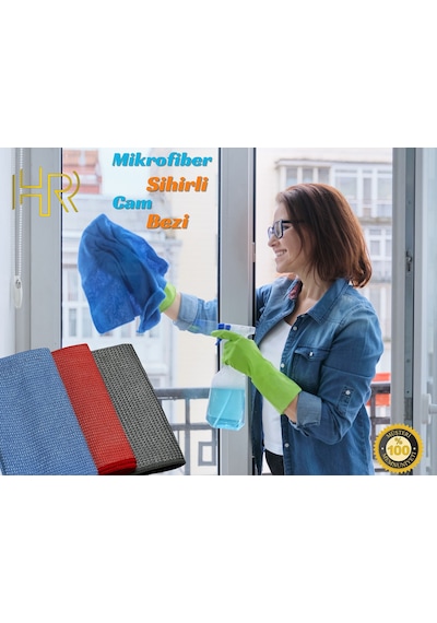 Hrpak Mikrofiber Cam Araba Mutfak Temizlik Bezi 3'lü 40 x 40 CM