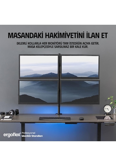 Ergoflex EF54 Steel Design 2 - 8 KG Quad Ekran Asansörlü 13'' - 27'' Monitör Standı