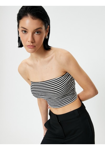 Koton Straplez Crop Üst Pamuklu Siyah Çizgili 4sak10030ek 4SAK10030EK9S9
