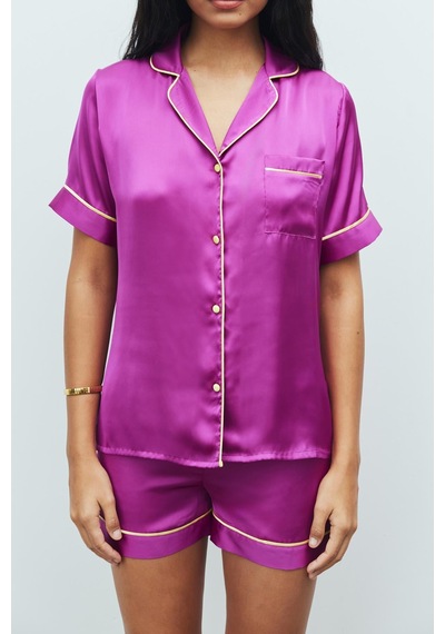 Amoureux Fuşya Kısa Saten Pijama Takımı