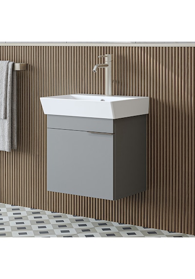 Likya Ayaksız Tek Kapaklı Lavabolu 49 Cm Banyo Dolabı Alt, Mini Lavabolu Alt Banyo Dolabı Kül Gri