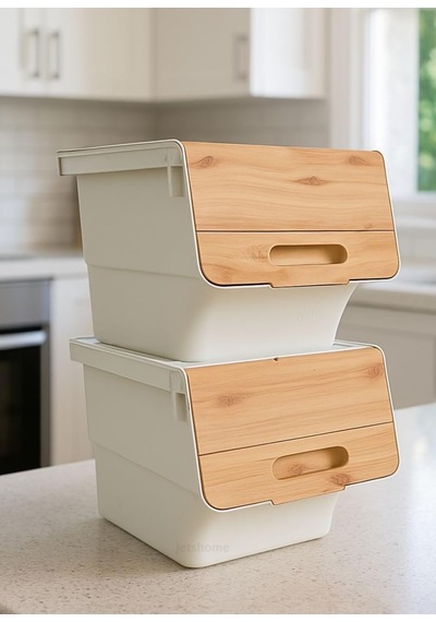 2'li Bambu Patates Soğan Sepeti Tekerlekli Kapaklı Havalandırmalı 24 Litre Sebzelik Organizer Çok Renkli