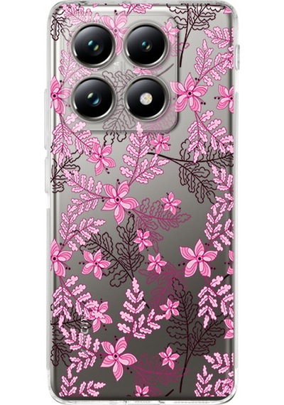 Xiaomi Mi 14t Pro İle Uyumlu Floral Pembe Baskılı Kamera Korumalı Şeffaf Kılıf