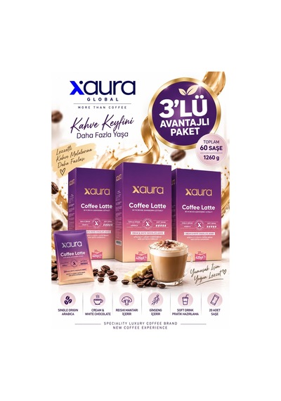 Xaura Global Coffee Latte 20 Pcs 420 G 3 Adet Çekirdek
