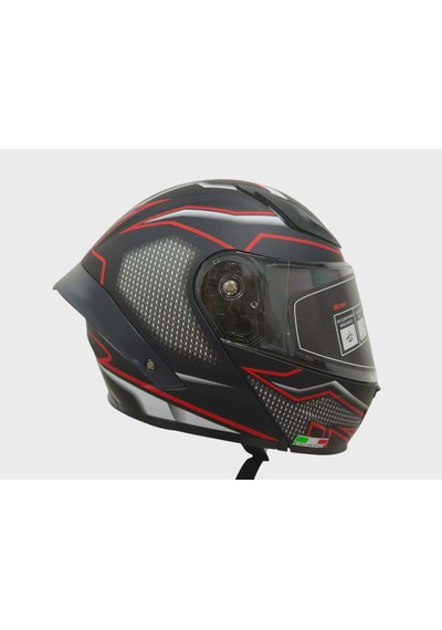 Ws-210 Güneş Vizörlü Çene Açılır Kask Siyah Kırmızı Cizgili Şeffaf Vizörlü İtaly Dizany