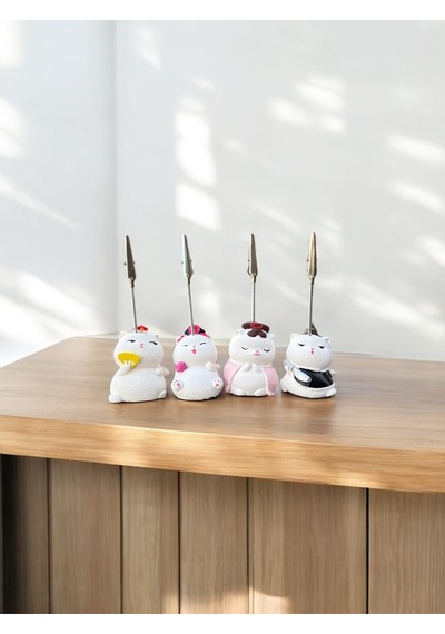 4'lü Kawaii Japonya Şans Kedileri Fotoğraf Ve Not Tutucu - Ofis Masa Not Tutacağı Beyaz