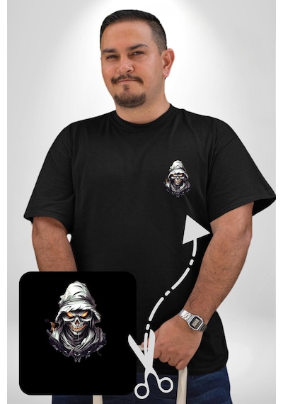 Angemiel Kasaba Kurukafa Ninja Siyah Büyük Beden Kadın Basic Minimal Baskılı Tişört Siyah