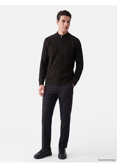 LC Waikiki Lc Waıkıkı Siyah Regular Fit Dik Yaka Erkek Triko Hırka
