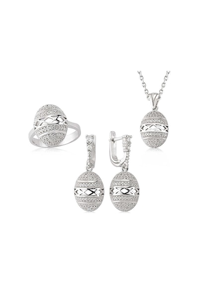 Gümüş Zirkon Taşlı Oval Bayan Set - Yüzük Ölçüsü: 14