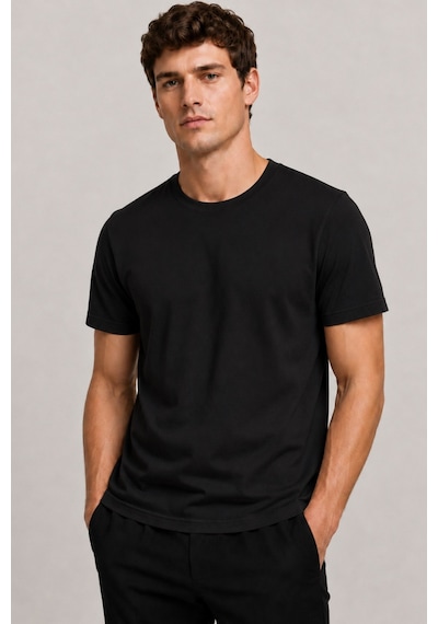 Bym Style Unisex Basic Beyaz Bisiklet Yaka Kısa Kollu Pamuklu Tişört Siyah