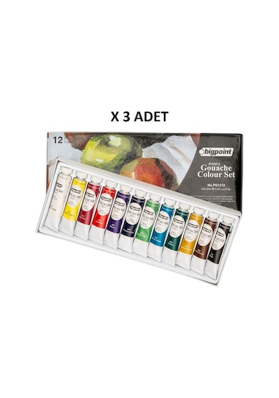 Bigpoint Guaj Boya Seti 12ml Tüp X 12 Renk X 3 Set Çok Renkli