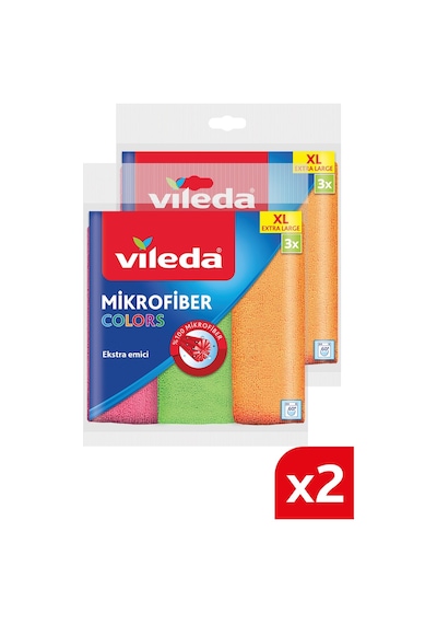 Vileda 2 Paket 3'lü Mikrofiber Colors XL Temizlik Bezi 36 x 38 CM