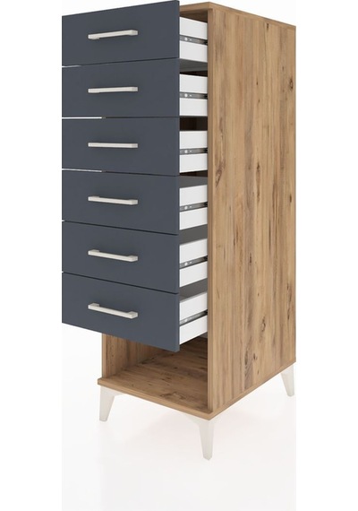 Kronos Dolap Tek Raflı 6 Çekmeceli 44x59x134 Çam-antrasit Atlas Çam