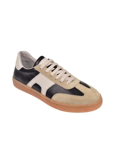 Floor Hakiki Deri Kadın Spor Ayakkabı Sneaker Mak-5120 Siyah Bej Siyah Bej