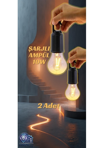 Volemi V-012 Taşınabilir Şarjlı Kamp Bahçe Kullanımlı Askılı Led Ampül 2 Adet 2 Adet