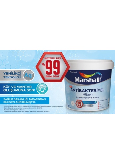 Marshall Antibakteriyel Hijyen Iç Cephe Boyası 15Lt=20Kg+Marshall (278612850)