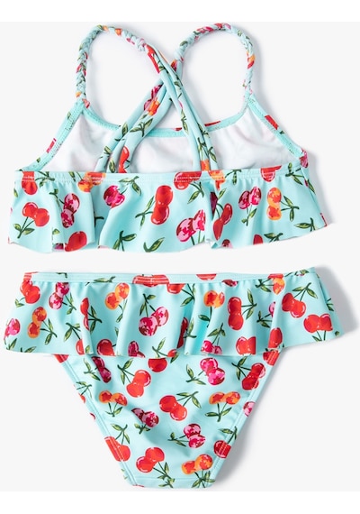 Koton Kirazlı Bikini Seti 2 Parça Fırfırlı Çapraz Askılı Mavi 4skg00006mm Mavi