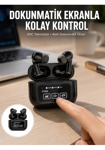 Yeni Nesil Anc Özellikli Çağrı Cevaplayan Dokunmatik Ekranlı Bluetooth Kulaklık Siyah Yeni Nesil