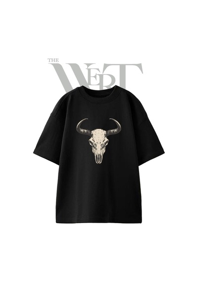 Thewert Boga Kafatasi Tasarım Baskılı Ünisex Siyah Oversize T-shirt