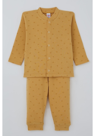 Breeze Erkek Bebek Pijama Takımı Mini Üçgenler Desenli Önden Çıtçıtlı 4 Ay-1 Yaş, Hardal Sarı