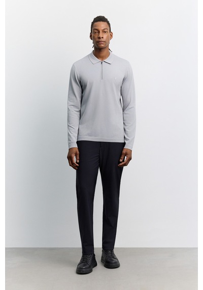 Avva Erkek Gri Polo Yaka Fermuarlı Rayon Tüylenmeyen Basic Triko Regular Fit Kazak B005150