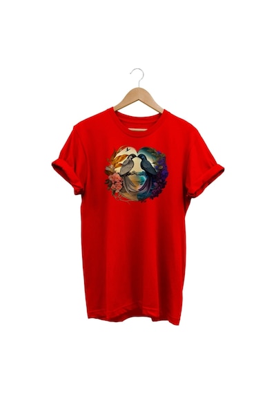 Kuş Baskılı Kırmızı T-shirt kırmızı