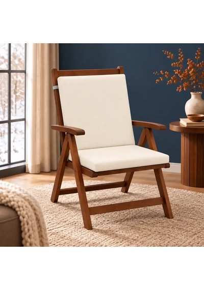 Tek Parça Sırtlıklı Sandalye Minderi 80 40 4 Cm Krem 80 40 4 Cm