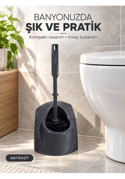 Beylini Tuvalet Klozet Fırçası Seti Wc Banyo Temizlik Fırçası Ve Kabı Antrasit