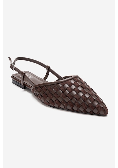 Luvishoes Chanda Kahverengi Örgü Detaylı Sivri Burun Kadın Sandalet Kahverengi