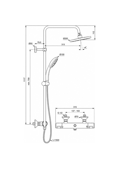 Ideal Ceratherm T25 Term.duş Sistemi-krom