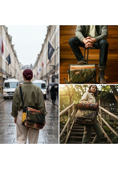 Cappadocia Vintage 4017 Haki Kahve 14" Laptop Pamuk Gabardin Postacı Okul Çantası Unisex Kilitli Çok Cepli Omuz Askılı Haki - Kahverengi