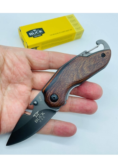 Buck Marka Ahşap Kasa Küçükboy Mini Kamp Çakı //15cm-x48 Gri - Kahverengi