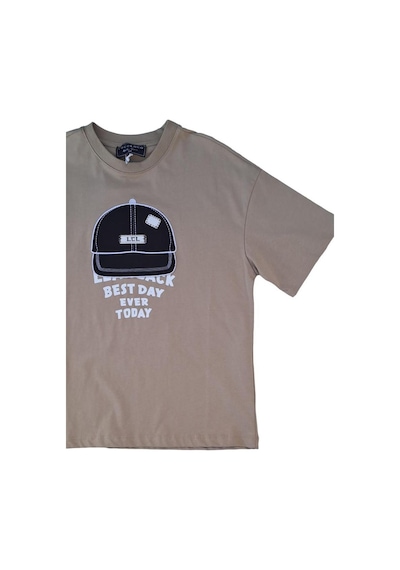 Zekids Erkek Çocuk Pamuklu Oversize Şapkalı Tshirt-12902-bej Bej