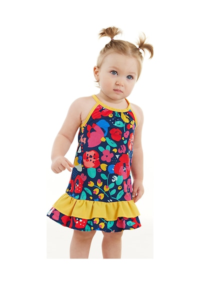 Denokids Çiçekli Kız Bebek Poplin Elbise