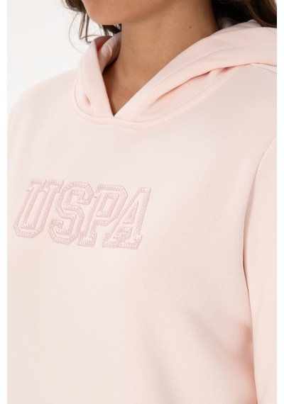 U.S. Polo Assn. Kadın Açık Pembe Şardonlu Kapüşonlu Basic Sweatshirt 50313566-VR078