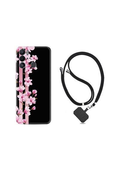 Tecno Pova Neo Kılıf İpli Boyun Askılı Desenli Silikon Pink Flowers 3 1393