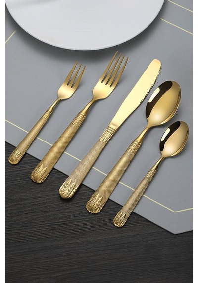 30 Parça 6 Kişilik Gold Çelik Yemek Kaşık Çatal Bıçak Seti Mt226sr Çok Renkli