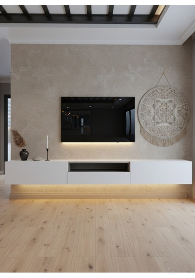 Resital Ledli Duvara Monte Tv Sehpası - Beyaz - W6016-1 Beyaz