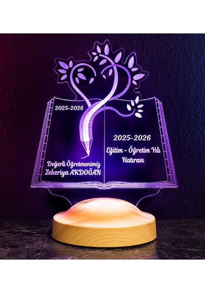 3D Led Lamba 3 Boyutlu Sevgili Öğretmenim Kişiye Özel Gecelambası