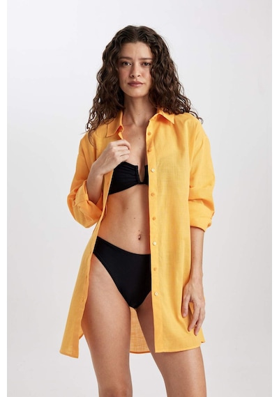 DeFacto Regular Fit Pamuklu Plaj Gömleği-Fall in Love W8241AZ24SMYL301 Sarı