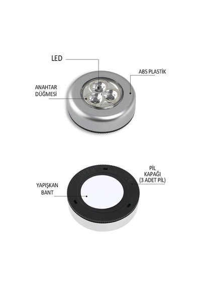 Kablosuz Spot Pilli Dokunmatik Led Lamba 3 Ledli Dolap Lambası(415935960)