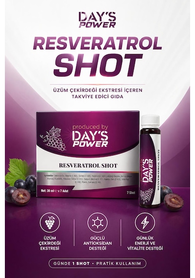 Day S Power Resveratrol Shot 7 Adet - Üzüm Çekirdeği Ekstresi & Kuersetin Destekli