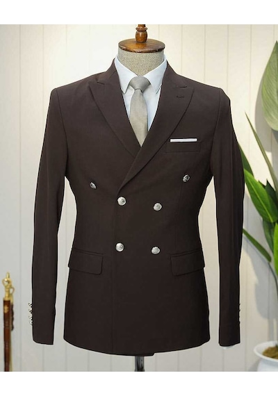 Bys Beystil Sivri Yaka Kahve Kruvaze Takım Elbise Nikol - Slim Fit