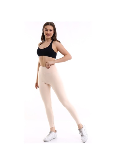 Winmoda34 Kadın Yüksek Bel Korseli Geniş Kemer Yumoş Tayt Ekru