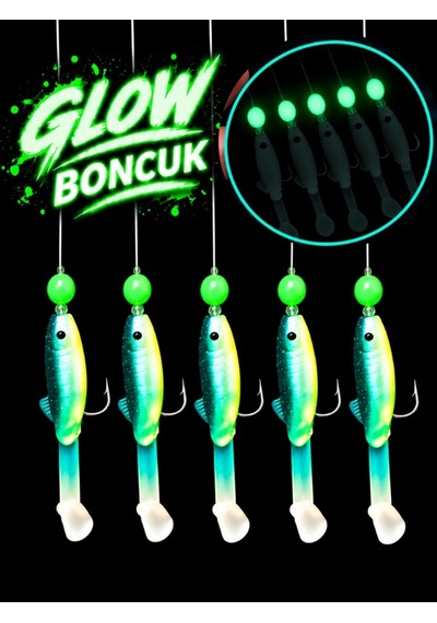 Ea genset Yeşil Silikon Balıklı Çapari 5 Cm 2 Adet Silikon At Çek Takımı Fosforlu Glow Boncuklu