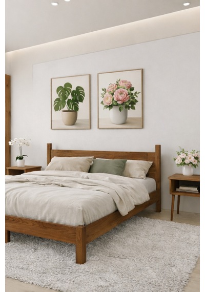 Mi Rage Masif Ahşap Karyola Ve 2 Adet Komodin Ceviz 100x200